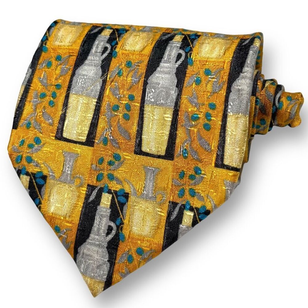 ERMENEGILDO ZEGNA Men’s Vintage Designer Wine Bottle Abstract 100% Silk Tie